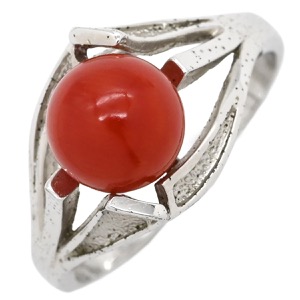 リング 指輪 珊瑚 ダイヤリング シルバー シルバー 赤 サンゴ  中古