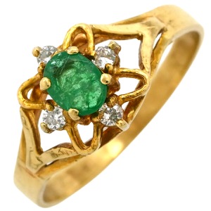 リング 指輪 エメラルド ダイヤモンド リング K18YG ゴールド グリーン 緑  中古