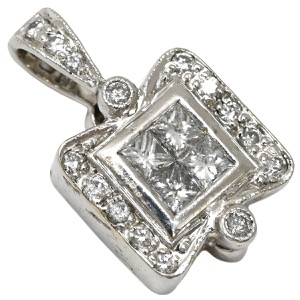 ペンダントトップ ルビー ダイヤ Pt900 シルバー 赤 レッド スクエアカット  中古