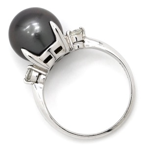 リング 指輪 黒蝶パール ダイヤリング Pt900 シルバー 1粒 1P  中古