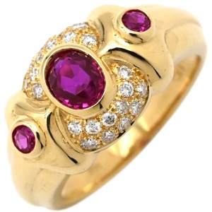 リング 指輪 ルビー ダイヤリング K18YG ゴールド レッド 赤  中古