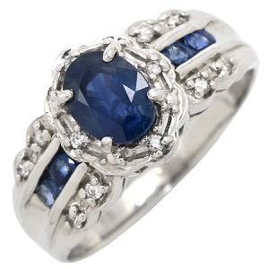 リング 指輪 ブルーサファイア ダイヤ リング Pt900 ブルー 青 プラチナム オーバル ブルー  中古