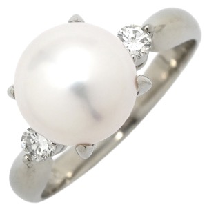 リング 指輪 Pt900 ホワイト プラチナム 1P 1粒 パール 真珠 あこや アコヤ ダイヤ  中古