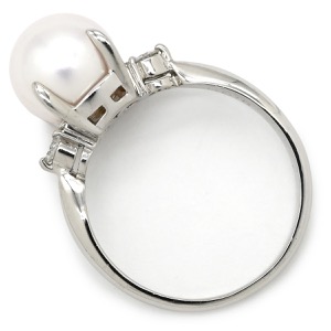 リング 指輪 Pt900 ホワイト プラチナム 1P 1粒 パール 真珠 あこや アコヤ ダイヤ  中古