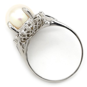 リング 指輪 アコヤパール ダイヤリング Pt900 シルバー 1粒 1P  中古