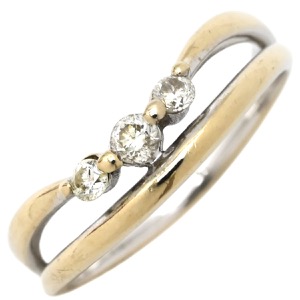 リング 指輪 ダイヤリング K10WG シルバー 3P 3粒  中古