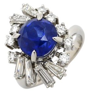 リング 指輪 ブルーサファイア ダイヤリング Pt ブルー ロイヤルブルー 青 中古
