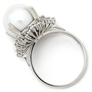 リング 指輪 Pt900 ホワイト プラチナム 1P 1粒 パール 真珠 白蝶 ダイヤ  中古
