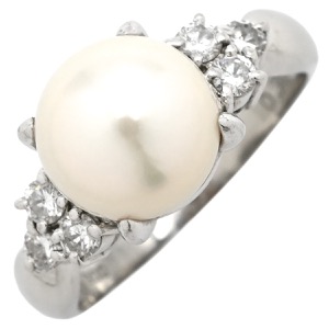 リング 指輪 アコヤパール ダイヤリング Pt900 シルバー 1粒 1P  中古