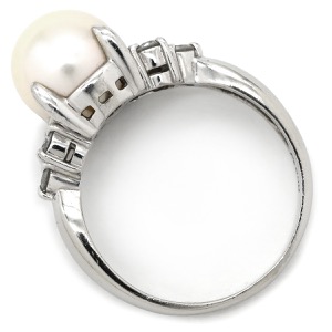 リング 指輪 アコヤパール ダイヤリング Pt900 シルバー 1粒 1P  中古