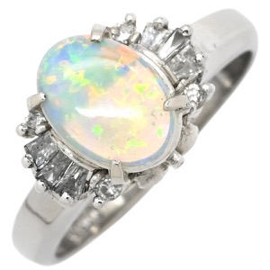 リング 指輪 オパール ダイヤリング Pt900 シルバー 白 ホワイト オーバル  中古