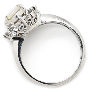 リング 指輪 オパール ダイヤリング Pt900 シルバー 白 ホワイト オーバル  中古