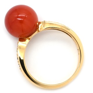 リング 指輪 珊瑚 ダイヤリング K18YG ゴールド サンゴ  中古