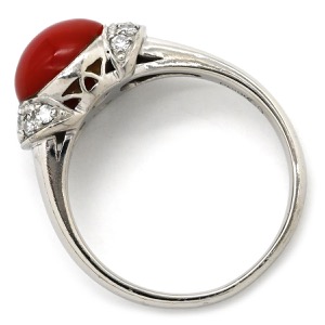 リング 指輪 珊瑚 ダイヤリング Pt900 シルバー 赤 サンゴ  中古