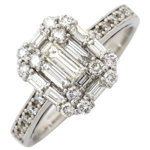 リング 指輪 バゲットカット パヴェリング Pt900 シルバー ダイヤリング  中古