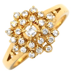 リング 指輪 ダイヤリング K18YG ゴールド フラワーモチーフ  中古