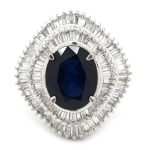 リング 指輪 ブルーサファイア ダイヤリング Pt900 シルバー 青  中古