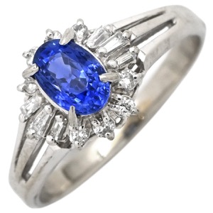 リング 指輪 ブルーサファイア ダイヤ リング Pt900 ブルー 青 プラチナム オーバル  中古