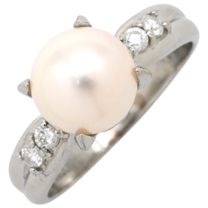 リング 指輪 Pt900 ホワイト プラチナム 1P 1粒 パール 真珠 あこや アコヤ ダイヤ  中古