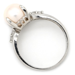 リング 指輪 Pt900 ホワイト プラチナム 1P 1粒 パール 真珠 あこや アコヤ ダイヤ  中古