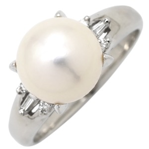 リング 指輪 Pt900 ホワイト プラチナム 1P 1粒 パール 真珠 あこや アコヤ ダイヤ  中古