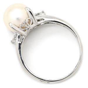 リング 指輪 Pt900 ホワイト プラチナム 1P 1粒 パール 真珠 あこや アコヤ ダイヤ  中古