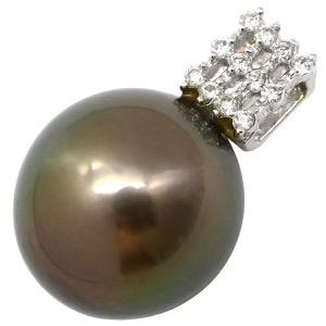 ペンダントトップ K18WG ブラック ネックレストップ チャーム 黒蝶 パール 真珠 ダイヤ Au750 18K 18金  中古