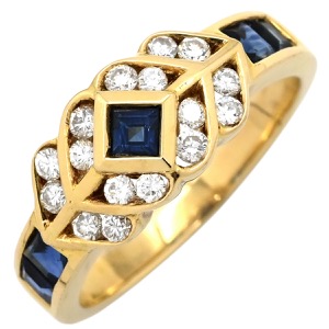 リング 指輪 ブルーサファイア ダイヤ K18YG ゴールド Au750 18K 18金 ダイヤ ジュエリー ブルー  中古