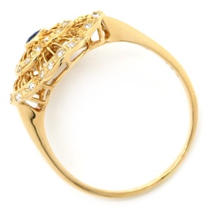 リング 指輪 ブルーサファイア ダイヤリング K18YG ゴールド Au750 18K 18金 透かしハートモチーフ  中古