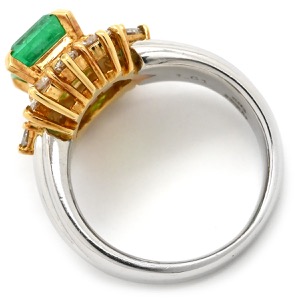 リング 指輪 エメラルド ダイヤリング Pt900 グリーン ヘイローデザイン Pt×K18 コンビ プラチナム  中古