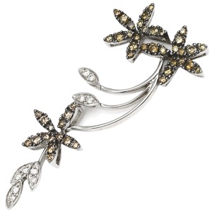 ペンダントトップ K18WG シルバー Au750 18K 18金 ネックレストップ ブラウン ダイヤ フラワーモチーフ  中古