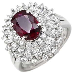 リング 指輪 ルビー ダイヤ リング Pt900 レッド 赤 プラチナム オーバル パヴェ  中古