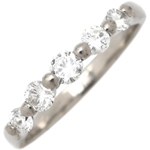 リング 指輪 ダイヤリング K18WG シルバー 5P 5粒 一文字  中古