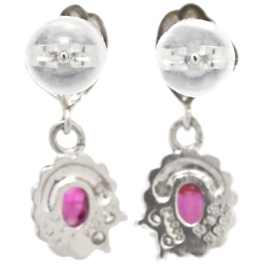 ピアス ルビー ダイヤピアス Pt850 シルバー 赤 pt850 ホワイトゴールド 750 プラチナム ダイヤ  中古