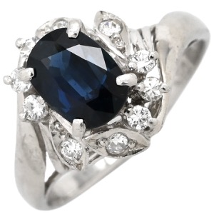 リング 指輪 ブルーサファイア ダイヤリング Pt900 シルバー 青 Pm900  中古