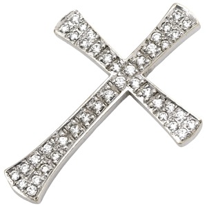 ペンダントトップ クロス ダイヤ K18WG シルバー 十字架 ネックレストップ K18 WG ホワイトゴールド  中古