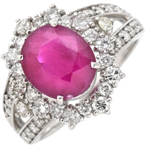 リング 指輪 ルビー ダイヤリング Pt950 シルバー レッド 赤  中古