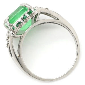 リング 指輪 エメラルド ダイヤモンド リング K18WG シルバー グリーン 緑 スクエア  中古
