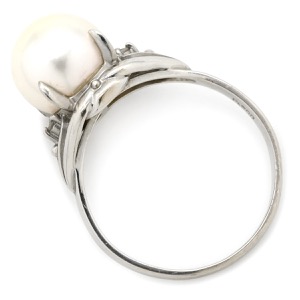 リング 指輪 Pt900 ホワイト プラチナム 1P 1粒 パール 真珠 あこや アコヤ ダイヤ  中古