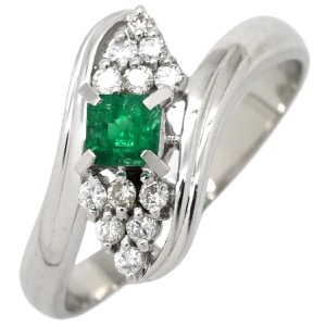 リング 指輪 エメラルド ダイヤモンド リング Pt850 シルバー グリーン 緑 Pt850  中古