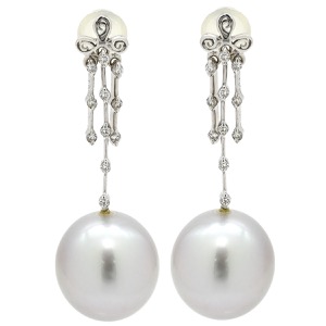 ピアス パールピアス  K18WG シルバー 1粒 1P シルバーグレー ダイヤ WG 18金 750 真珠  中古