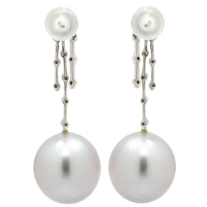 ピアス パールピアス  K18WG シルバー 1粒 1P シルバーグレー ダイヤ WG 18金 750 真珠  中古