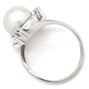 リング 指輪 アコヤパール ダイヤリング Pt850 シルバー 1粒 1P  中古