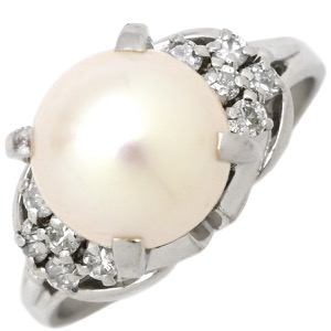 リング 指輪 Pt900 ホワイト プラチナム 1P 1粒 パール 真珠 あこや アコヤ ダイヤ  中古