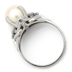 リング 指輪 Pt900 ホワイト プラチナム 1P 1粒 パール 真珠 あこや アコヤ ダイヤ  中古