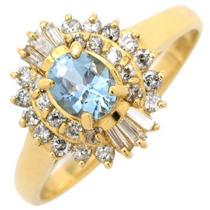 リング 指輪 アクアマリン ダイヤリング K18YG ゴールド Au750 18K 18金 オーバル  中古