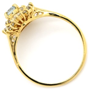 リング 指輪 アクアマリン ダイヤリング K18YG ゴールド Au750 18K 18金 オーバル  中古