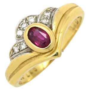 リング 指輪 ルビー ダイヤ リング K18YG ゴールド Au750 18K 18KT レッド 赤  中古