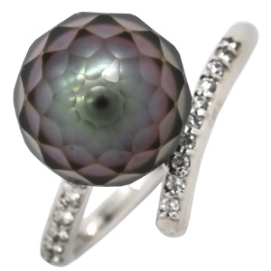 リング 指輪 黒蝶パール ダイヤリング Pt900 シルバー 1粒 1P 華真珠  中古