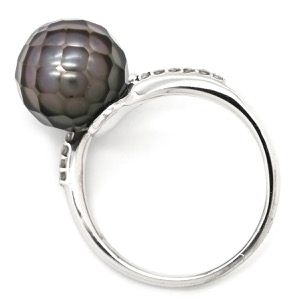 リング 指輪 黒蝶パール ダイヤリング Pt900 シルバー 1粒 1P 華真珠  中古